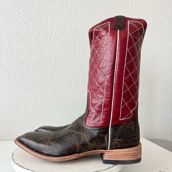 Rod Patrick Mens Cowboy Boots 14.5AA Brown Mocha Bison Leather Square Toe RPM106 - Picture 4 of 12